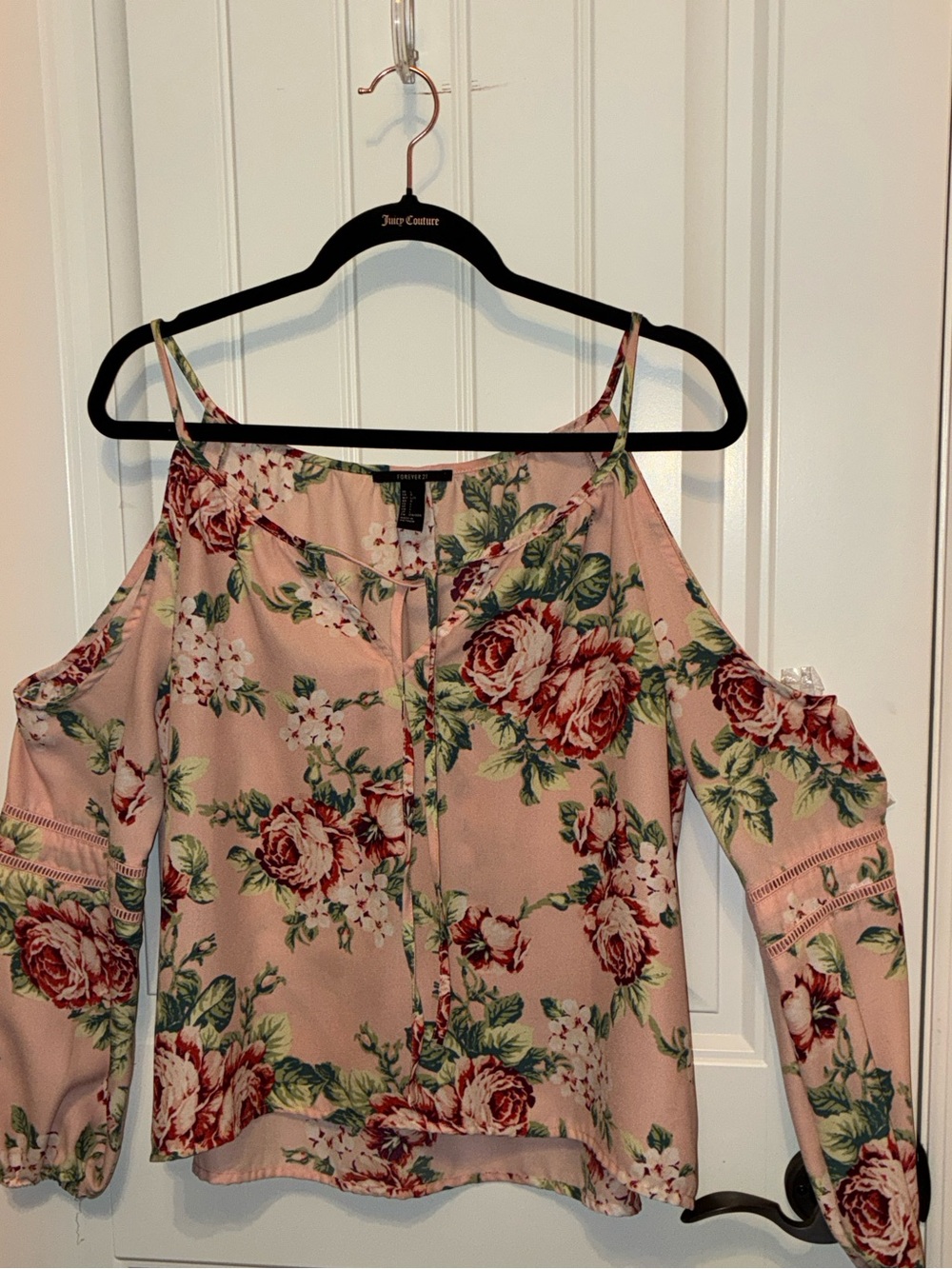 Forever 21 L Pink Floral Cold-Shoulder Camisole - Picture 13 of 15